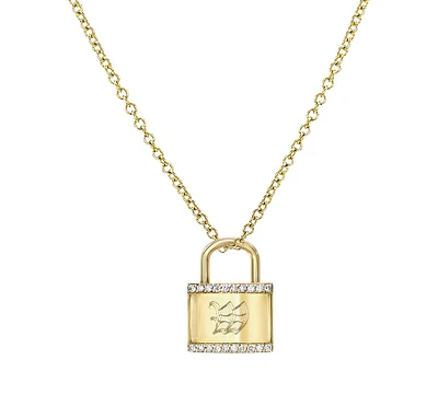 Zoe Lev Diamond Accent Initial Lock Pendant Necklace in 14k Gold, 16" + 2" extender