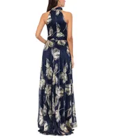 Betsy & Adam Women's Metallic-Print Halter Gown