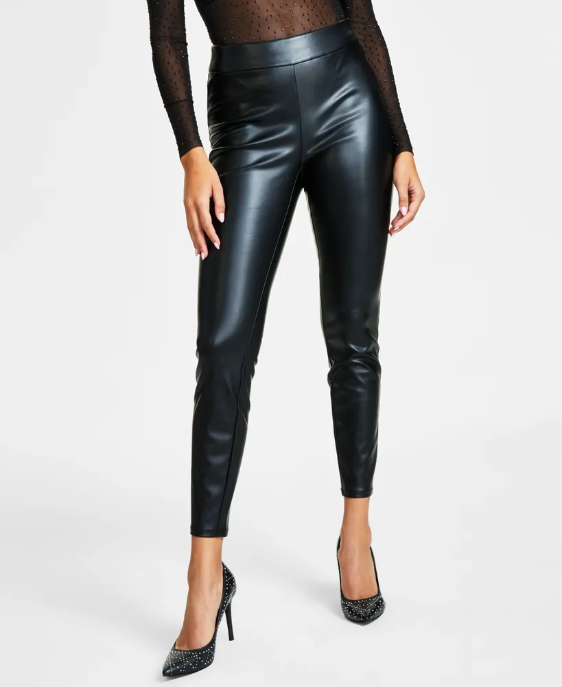 Bar III Petite Faux-Leather-Patch Leggings, Created for Macy's - Macy's