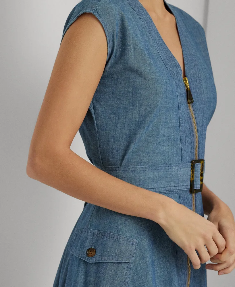 Lauren Ralph Women's Belted Denim Cap-Sleeve Dress