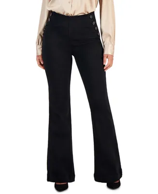 I.n.c. International Concepts Petite Button-Detail Flared Wide-Leg Jeans, Created for Macy's