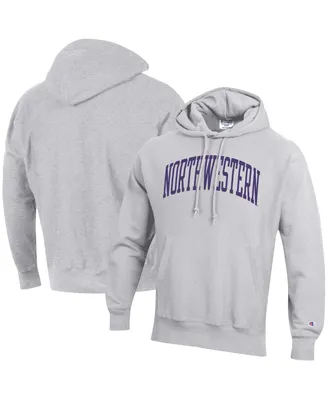 Men's Champion Heathered Gray Northwestern Wildcats Team Arch Reverse Weave Pullover Hoodie