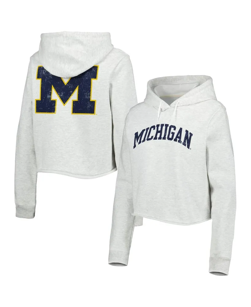 Women's League Collegiate Wear Ash Michigan Wolverines 2-Hit 1636 Cropped Pullover Hoodie