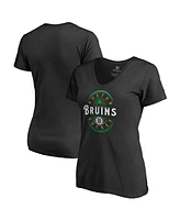 Women's Fanatics Black Boston Bruins St. Patrick's Day Forever Lucky V-Neck T-shirt