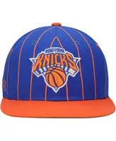 Men's Mitchell & Ness Blue, Orange New York Knicks Hardwood Classics Pinstripe Snapback Hat