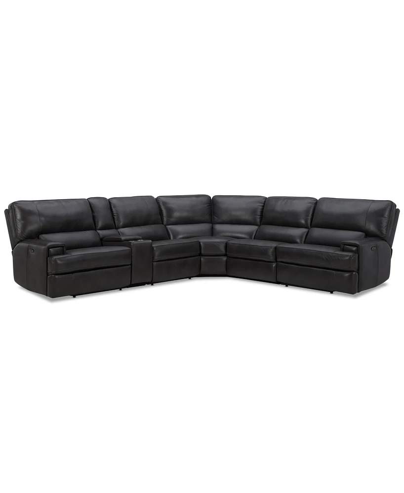 Closeout! Binardo 136" 6 Pc. Zero Gravity Leather Sectional with 3 Power Recliners and 1 Console, Created for Macy's