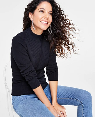 I.n.c. International Concepts Women's Detail Ribbed Mock Neck Sweater, Created for Macy's