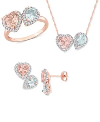Morganite Aquamarine Diamond Halo Jewelry Collection In 14k Rose Gold