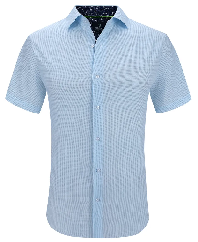Tom Baine Men's Slim Fit Short Sleeve Performance Stretch Button Down Dress Shirt