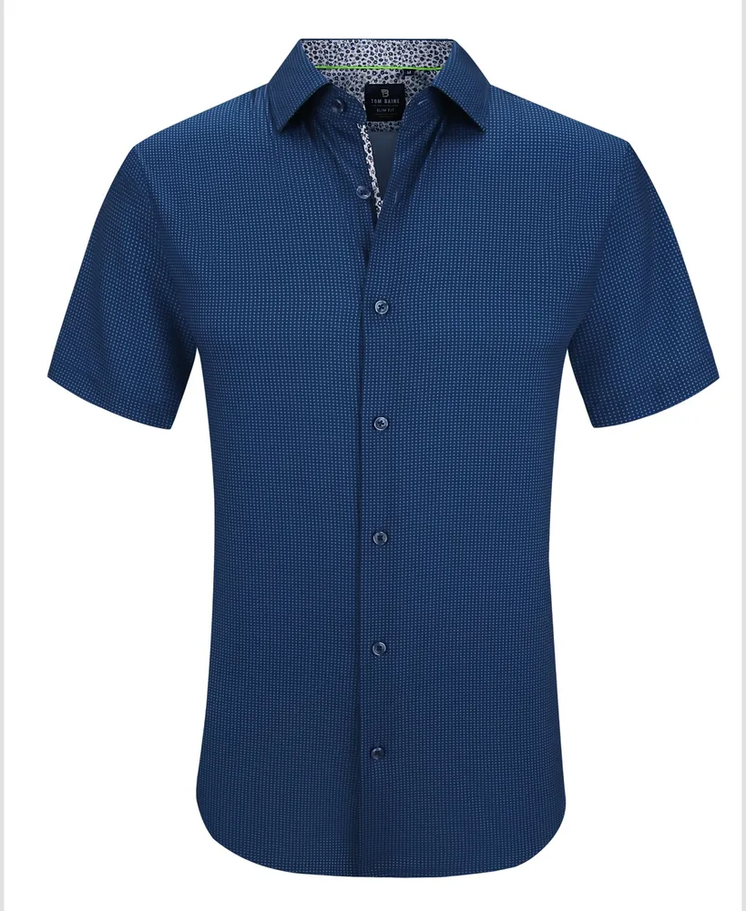 Tom Baine Men's Slim Fit Short Sleeve Performance Stretch Button Down Dress Shirt