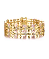 Rachel Glauber Exquisite 14K Gold-Plated Pink & Cubic Zirconia Geometric Mesh Link Bracelet