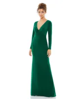 Women's Ieena Long Sleeve Ruched Jersey V-Neck Gown