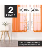 GoodGram Basics Bright Orange 2 Piece Grommet Top Translucent Sheer Voile Window Curtain Panels - 63 in. Long