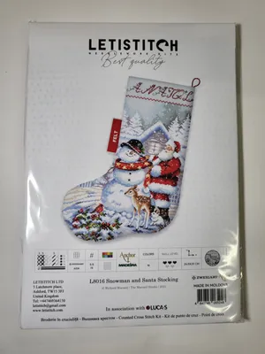 LetiStitch Counted Cross Stitch Kit Snowman and Santa Stocking L8016 - Assorted Pre