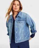 On 34th Trendy Plus Classic Denim Trucker Jacket, Created for Macy's