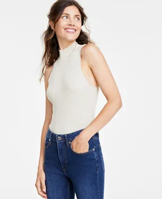 On 34th Women's Mock Neck Ribbed Sleeveless Bodysuit, Created for Macy's