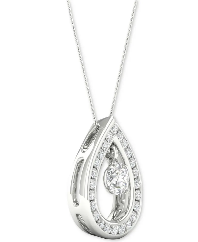 Diamond Orbital Teardrop Halo Pendant Necklace (1/3 ct. t.w.) in 10k White Gold, 16" + 2" extender