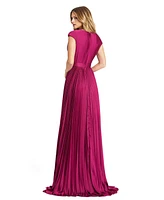 Women's Ieena Pleated Plunge Neck Belted Satin Gown