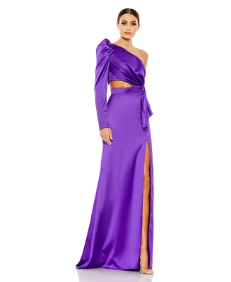 Mac Duggal Women's Ieena Puff One Sleeve Cut Out Side Knot Gown