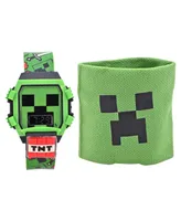 Accutime Kids Unisex Minecraft Creeper Green and Black Silicone Watch 36mm Set