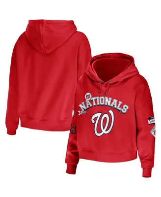 Women's Wear by Erin Andrews Red Washington Nationals Modest Patches Cropped Pullover Hoodie