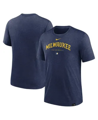 Men's Nike Heather Navy Milwaukee Brewers Authentic Collection Early Work Tri-Blend Performance T-shirt