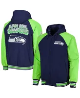 Men's G-iii Sports by Carl Banks College Navy Seattle Seahawks Defender Raglan Full-Zip Hoodie Varsity Jacket