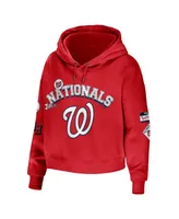 Women's Wear by Erin Andrews Red Washington Nationals Modest Patches Cropped Pullover Hoodie