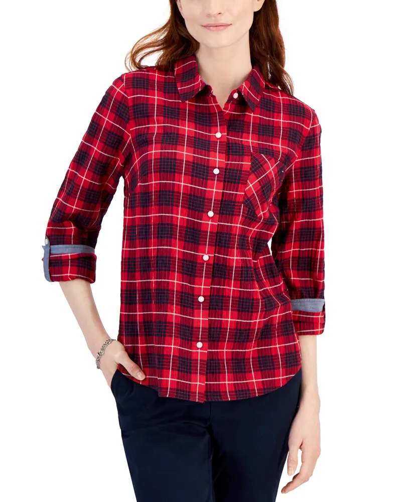 Tommy Hilfiger Women's Cotton Pinstripe Button-Down Shirt - Macy's