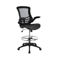 Emma+Oliver Mid-Back Mesh Ergonomic Drafting Chair With Foot Ring And Flip-Up Arms