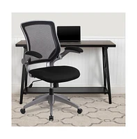 Emma+Oliver Mid-Back Mesh Swivel Ergonomic Task Office Chair With Gray Frame & Flip-Up Arms