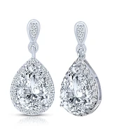 Genevive Cubic Zirconia Sterling Silver White Gold Plated Pear Shape Drop Earrings