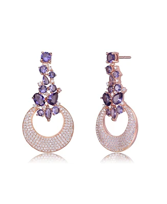 Genevive Sterling Silver Open Circle Drop Cubic Zirconia Dangle Earrings