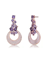 Genevive Sterling Silver Open Circle Drop Cubic Zirconia Dangle Earrings