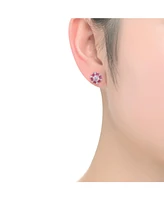 Sterling Silver With Round Baguette Cubic Zirconia Stud Earrings
