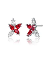 Genevive Sterling Silver White Gold Plated Ruby Cubic Zirconia Stud Earrings