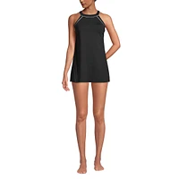 Lands' End Women's Mastectomy High Neck Swim Dress One Piece Swimsuit Adjustable Straps