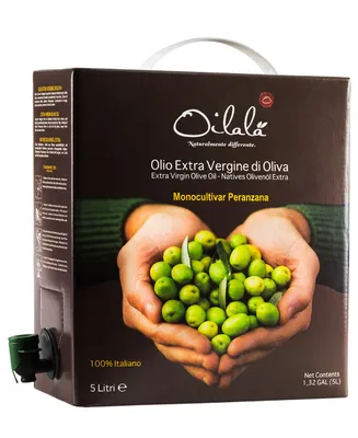 Oilala Delicate Italian Peranzana Extra Virgin Olive Oil Bottle, 5 Liter Bag in Box
