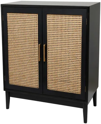 Rosemary Lane 36" Wood 1 Shelf and 2 Door Cabinet with Cane Front Doors and Gold-Tone Handles