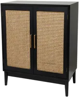 Rosemary Lane 36" Wood 1 Shelf and 2 Door Cabinet with Cane Front Doors and Gold-Tone Handles