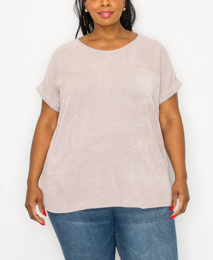 Coin 1804 Plus Yoke Dolman Rolled Sleeve Top