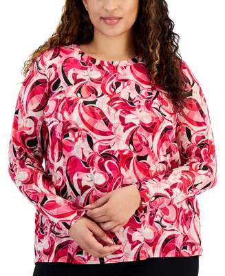 I.n.c. International Concepts Plus Size Printed Mesh Top, Created for Macy's