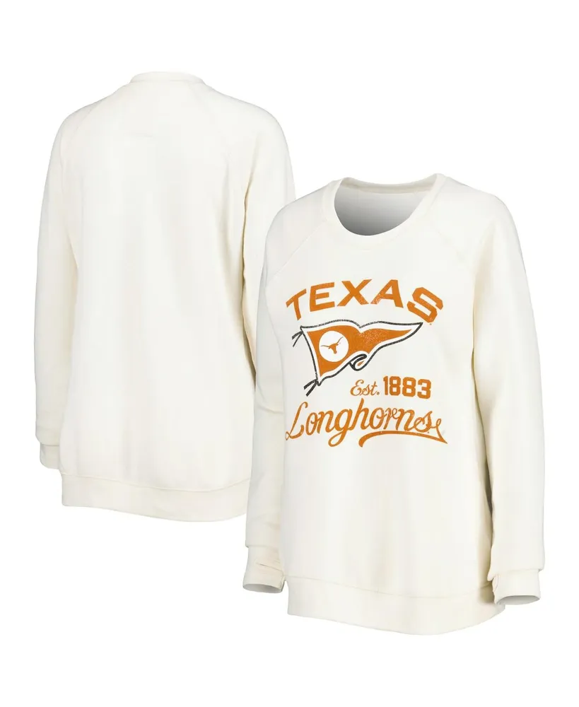 Women's Pressbox Cream Texas Longhorns Old Standard Pennant Knobi Raglan Pullover Sweatshirt