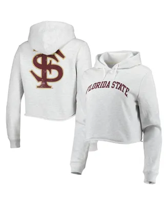 Women's League Collegiate Wear Ash Florida State Seminoles 2-Hit 1636 Cropped Pullover Hoodie