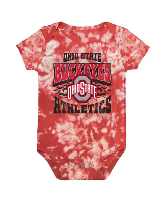 Newborn and Infant Boys Girls Scarlet Ohio State Buckeyes Lil Rocker Tie-Dye Bodysuit