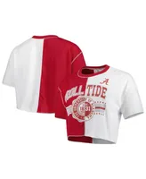 Women's ZooZatz Crimson, White Alabama Crimson Tide Colorblock Cropped T-shirt