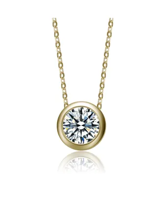 Rachel Glauber Dazzling Round Solitaire Bezel Floating Pendant Necklace with Cubic Zirconia