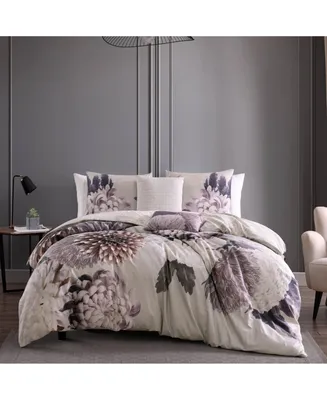 Bebejan Bloom Purple Bedding 100% Cotton 5-Piece King Size Reversible Comforter Set