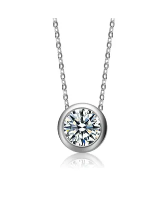 Rachel Glauber Dazzling Round Solitaire Bezel Floating Pendant Necklace with Cubic Zirconia