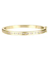 Rachel Glauber 14k Yellow Gold Plated with Bezel Set -Like Cubic Zirconia Baguette Bangle Bracelet